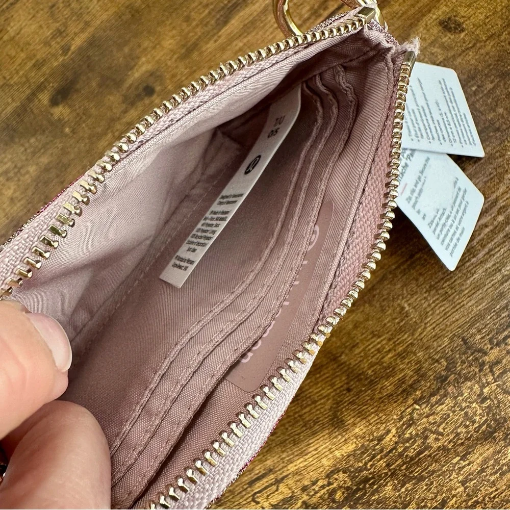 Lululemon Clippable Card Pouch, Glitter In Pink Champagne/Mink/Gold NWT